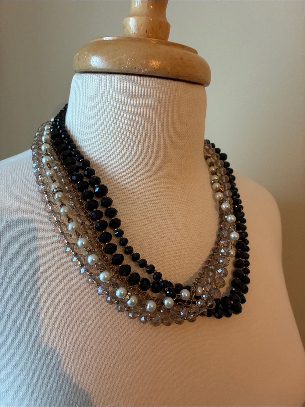 White House Black Market Multi-Strand Black, Pearl & Smoky Crystal Necklace
